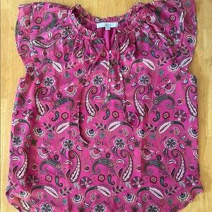 LOFT Pink Flutter Sleeve Blouse with Relaxed Ruffled Style